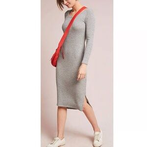 Anthropologie Pure + Good Charcoal Grey Ribbed Knit Dress